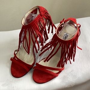 Vintage Red Suede Ankle Fringe Sandals